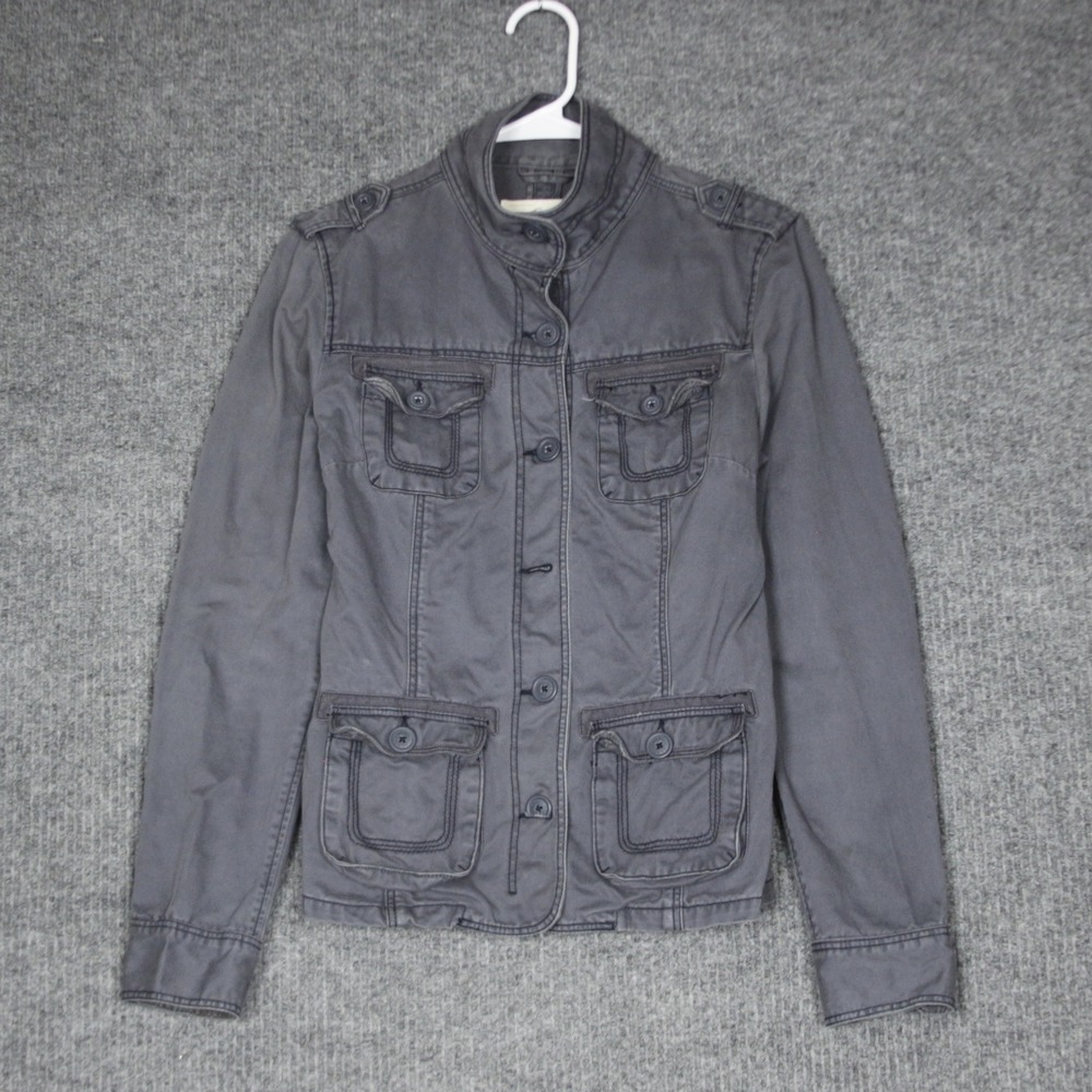 Aeropostale Womens Gray Utility Jacket Medium Button‎ Front Pockets Y2K